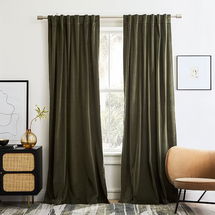 Online Designer Bathroom Cotton Velvet Curtain, Dark Olive, 48"x108", Set of 2