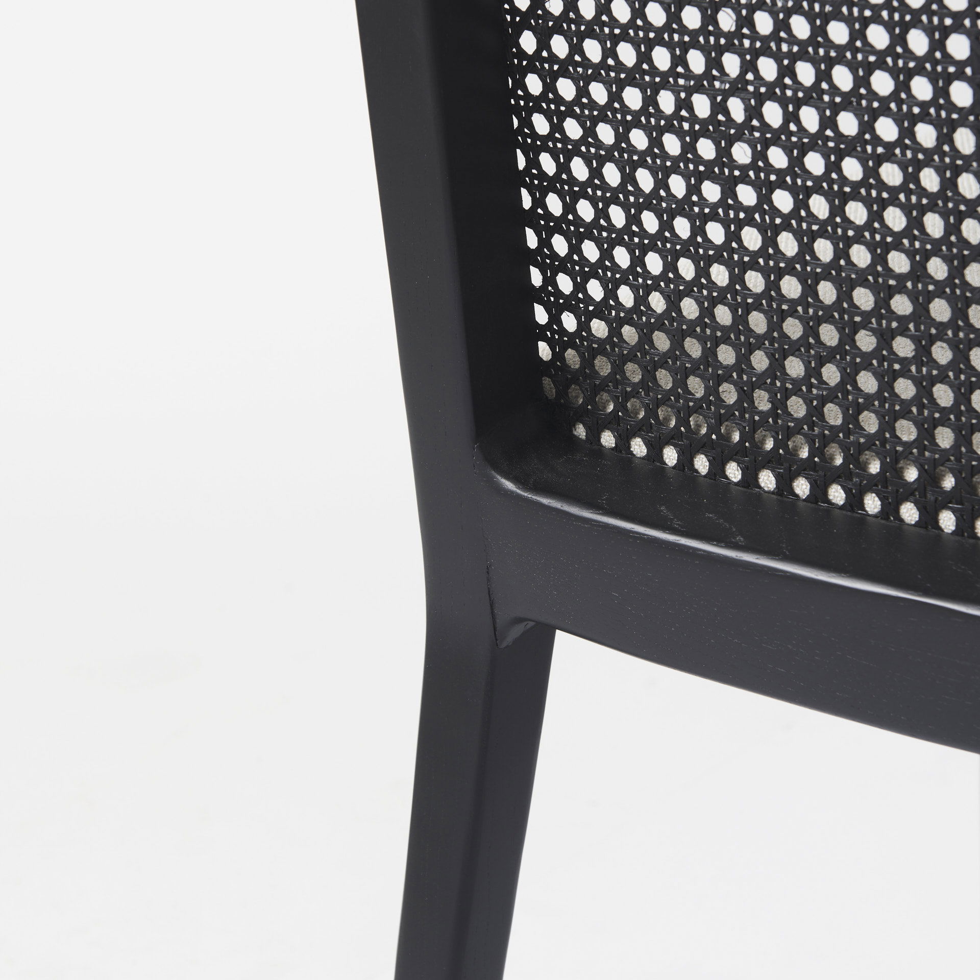 Clara Black Wood with Cream Fabric Seat and Cane Back Armless Dining Chair large image 
