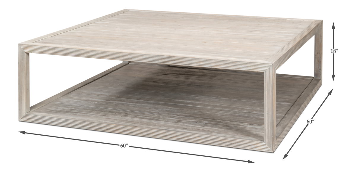 Camden Bungalow Cocktail Table, by Sarreid, 5' length x 5' width x 1'6" height View 12