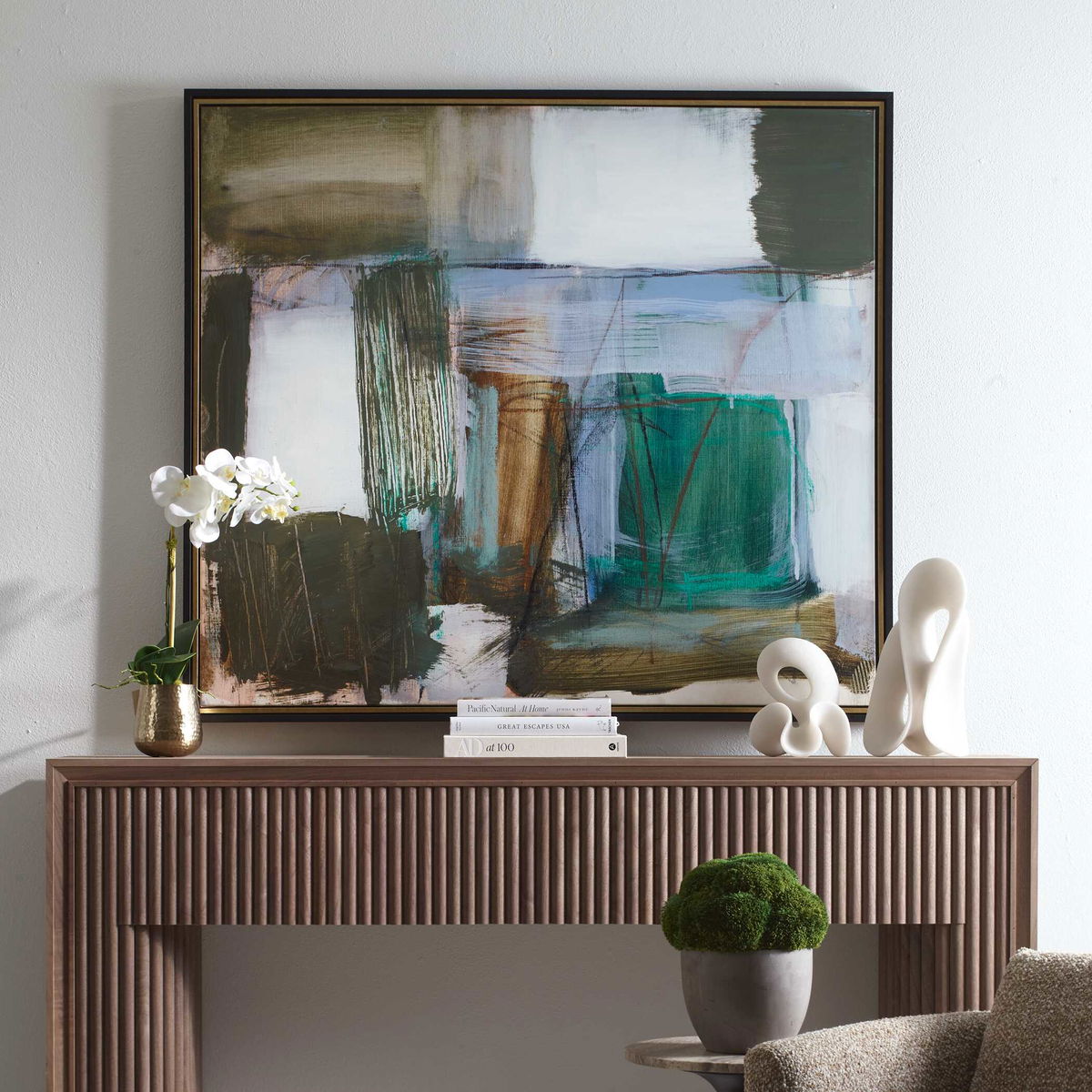 Green Fields Framed Abstract Canvas, Art by Uttermost, 54.7" width x 48.7" height x 2" depth View 4