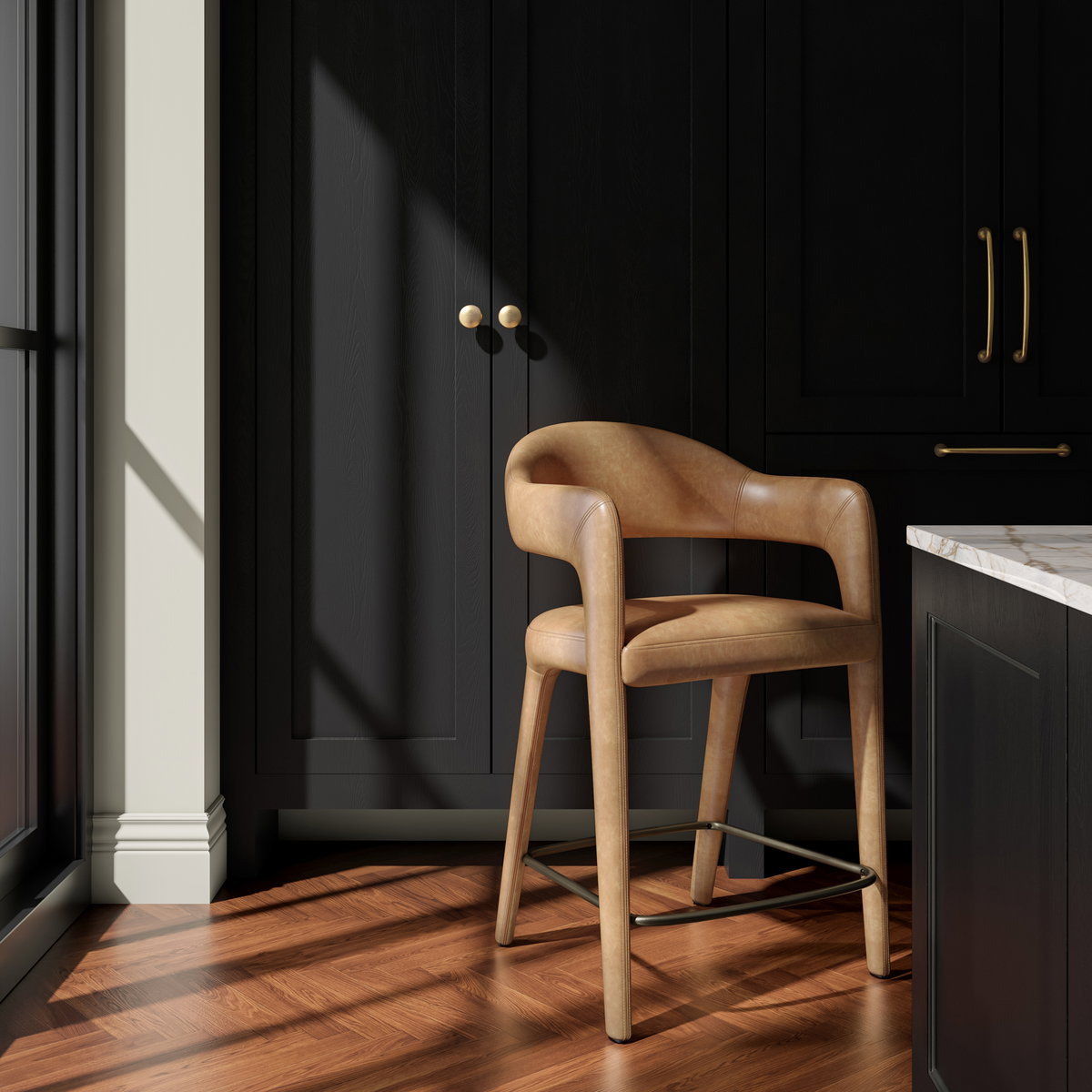 Martens Counter Stool Brown Leather, Counter & Bar Stool by Moe's Home, 23.6" width x 39" height x 23.3" depth View 6
