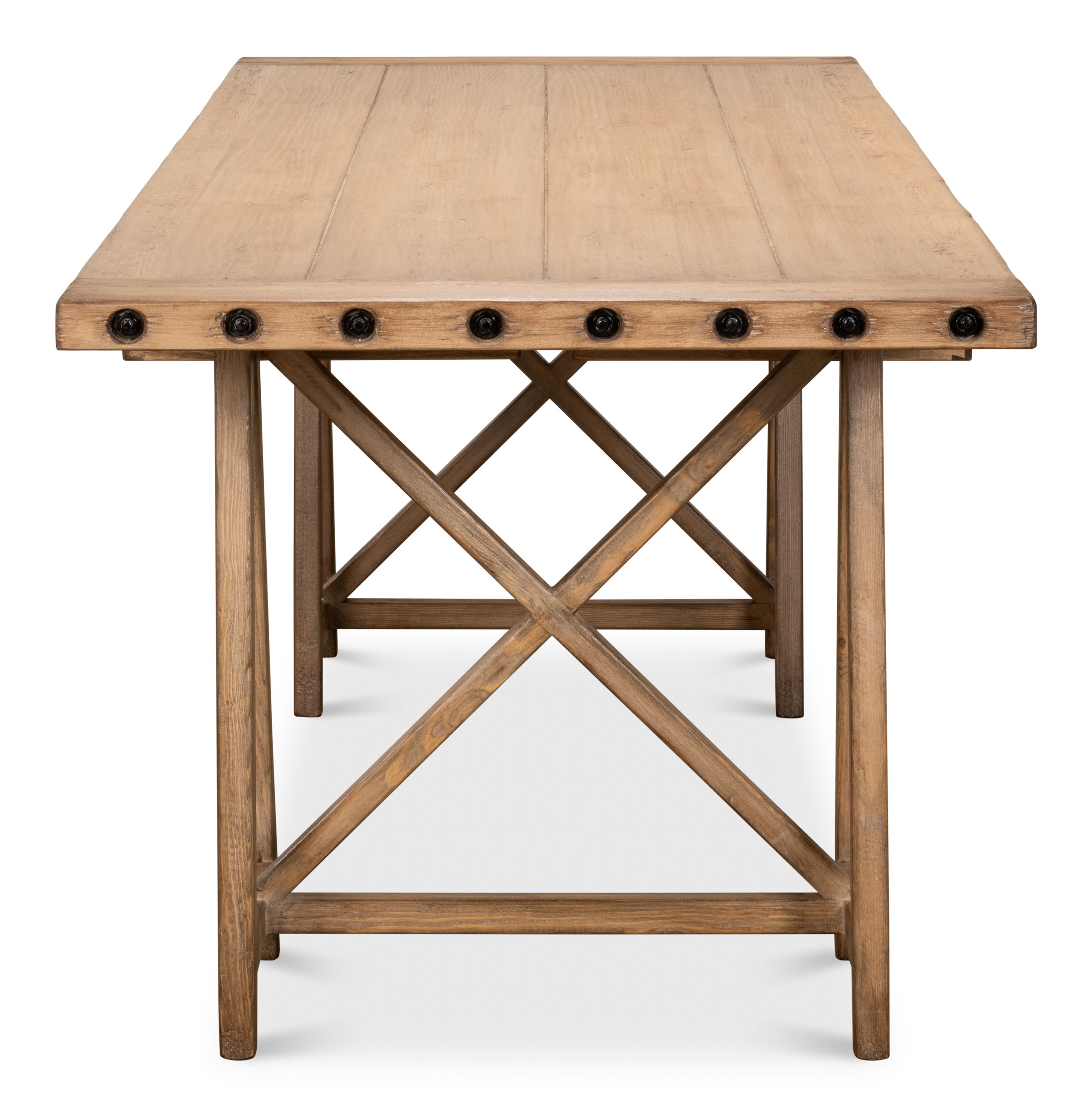 Sawhorse Desk, Natural Polished Old Pine, by Sarreid, 87" length x 33" width x 30" height View 3