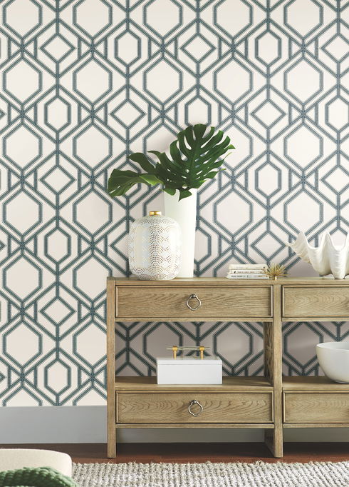 Sawgrass Trellis White & Blue Wallpaper