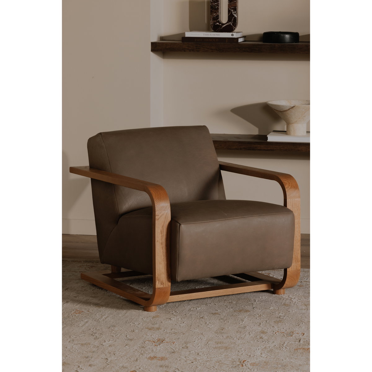 Eckersley Lounge Chair Cool Brown Leather, Accent Chair by Moe's Home, 29.5" width x 29" height x 36" depth View 8