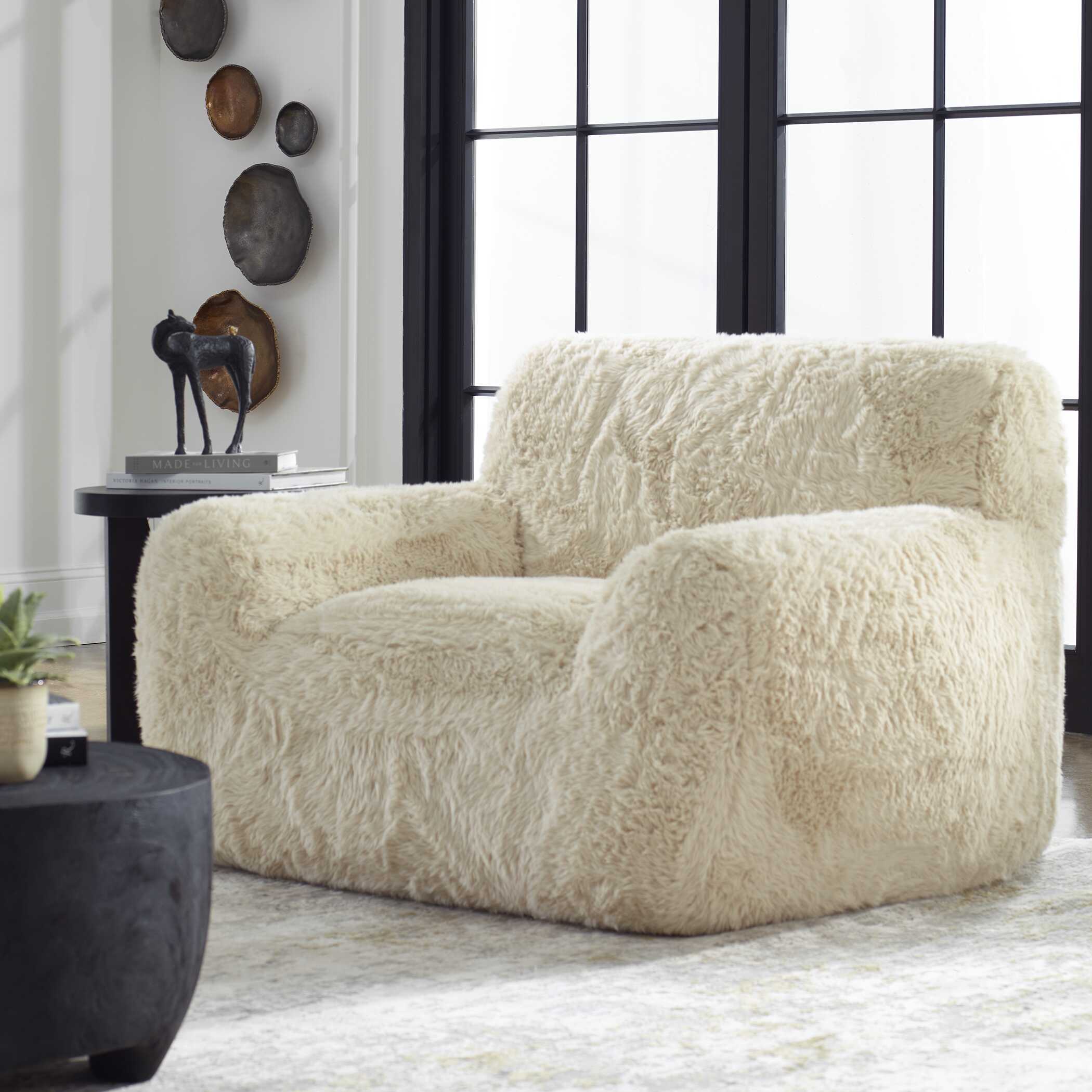 Abide Sheepskin Accent Chair, Furniture by Uttermost, 50" width x 31" height x 42" depth View 2