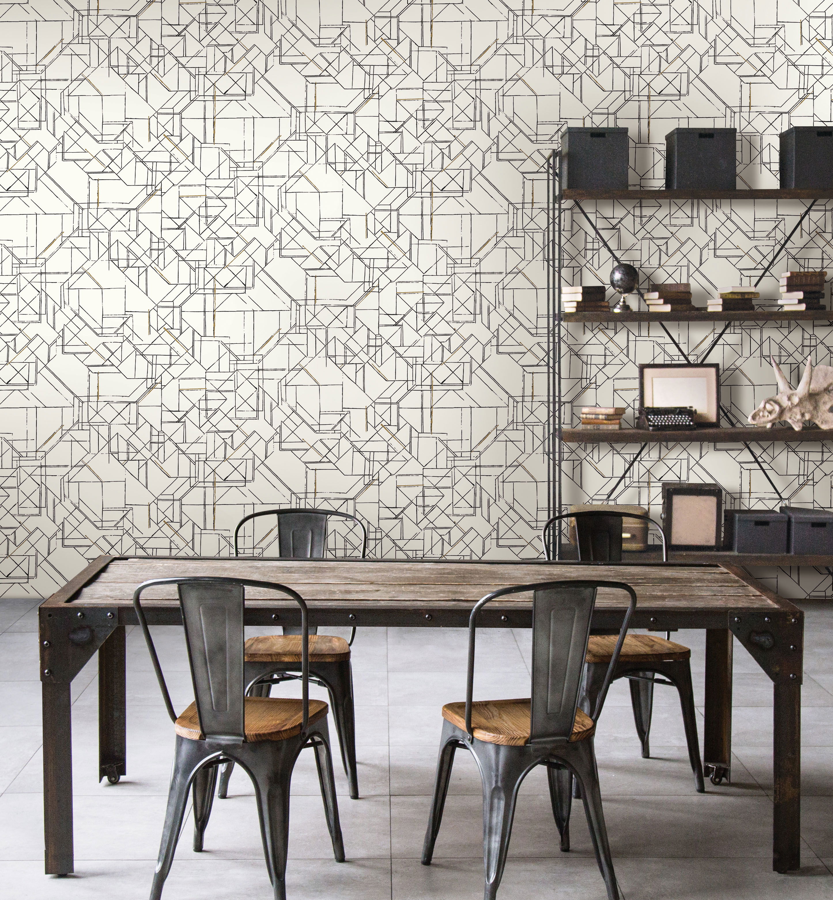 Prism Schematics Black & Gold Peel & Stick Wallpaper large image 