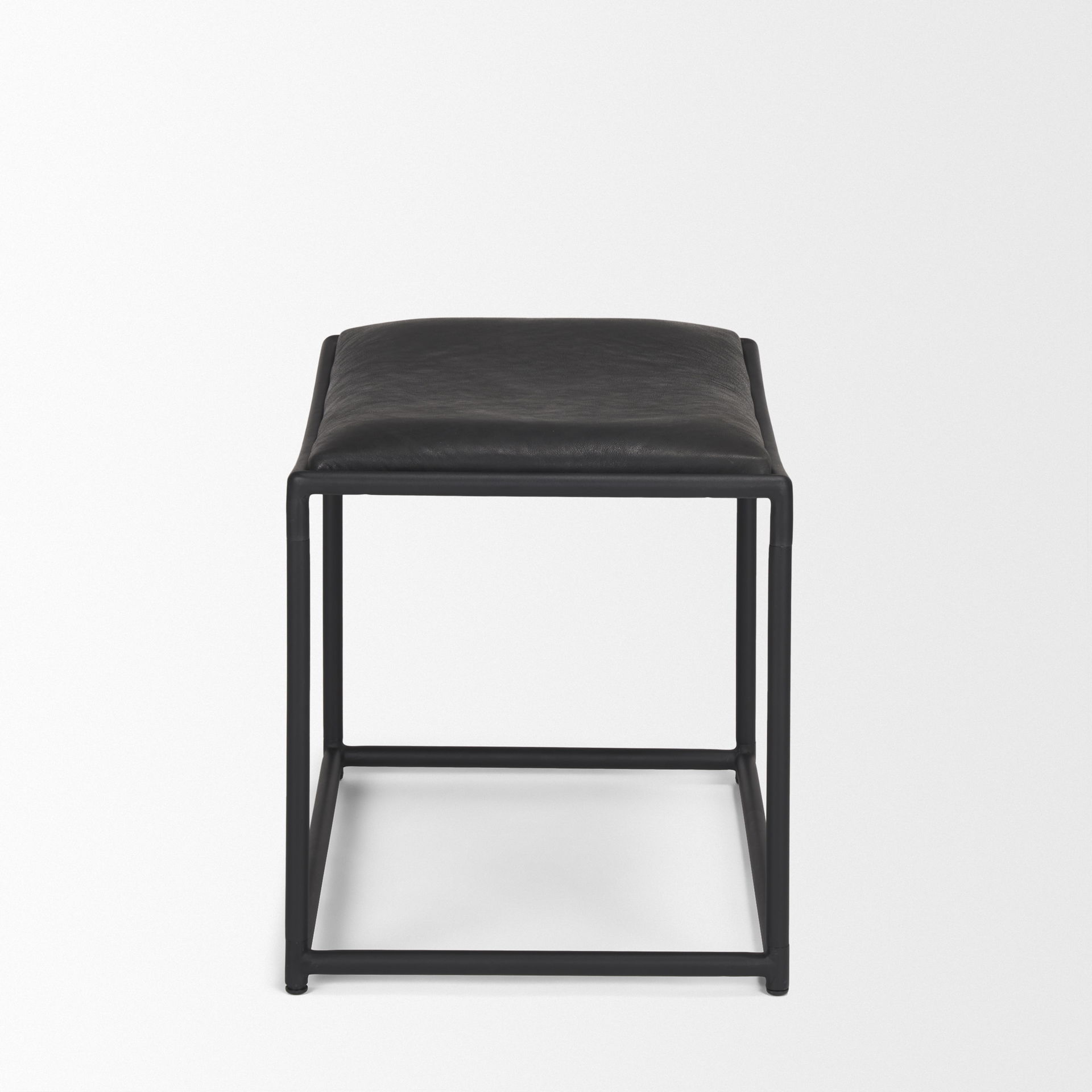 Taniel Black Leather with Black Metal Stool, Ottoman by Mercana, 23.25" length x 16" width x 17.5" height View 3