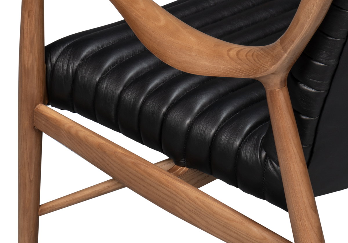 Singletary Leather Chair  Onyx Black, by Sarreid, 2'4" length x 2'3" width x 2'8" height View 8