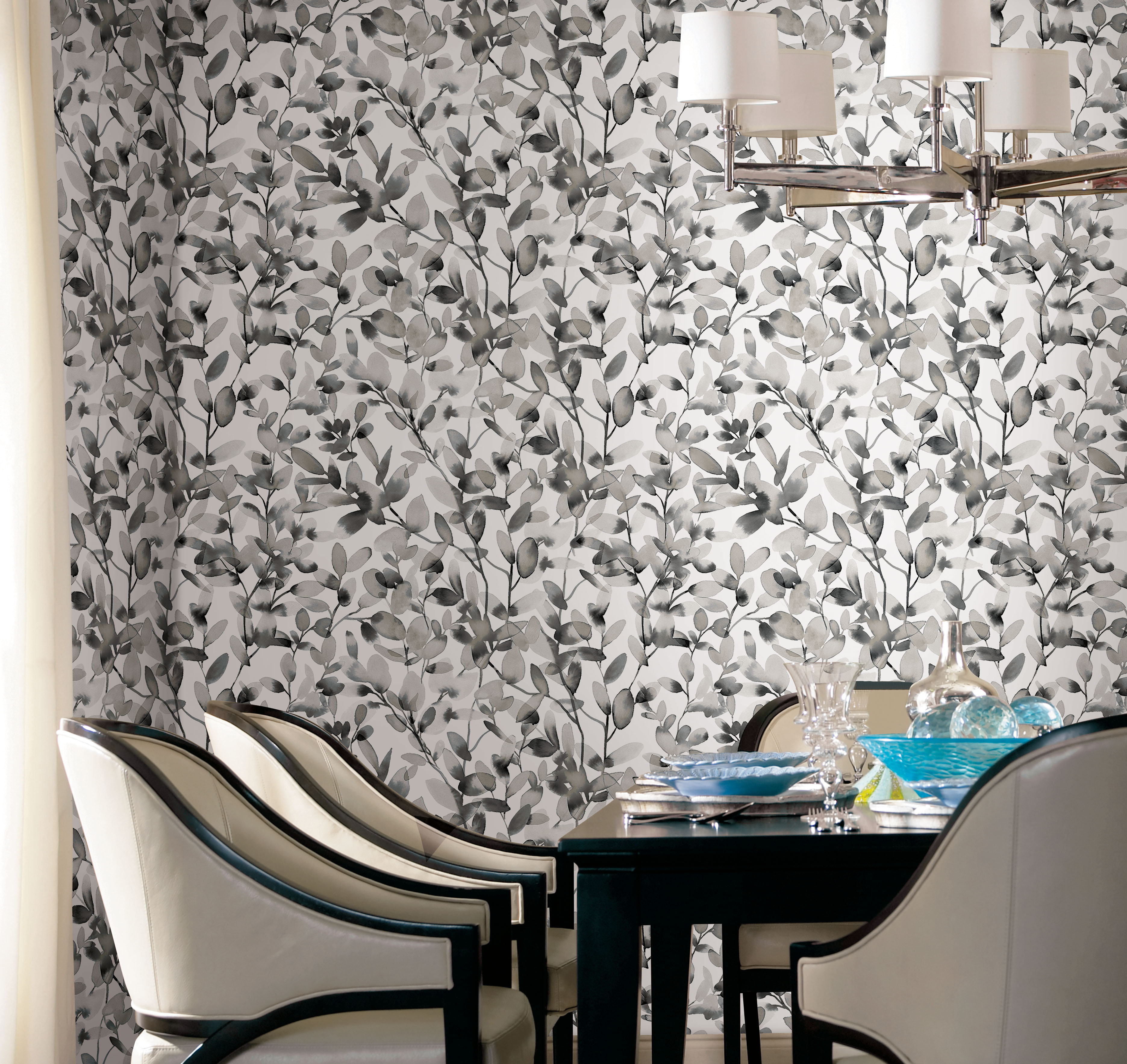 Botany Vines Grey Peel & Stick Wallpaper large image 
