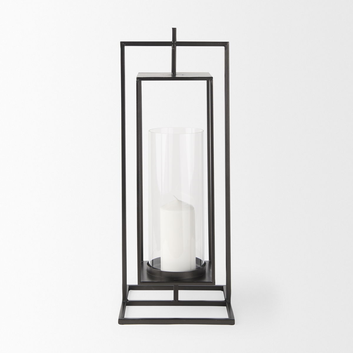 Albus I Large Black Metal Rectangular Table Candle Holder, Candles & Candle Holder by Mercana, 9.25" length x 9.25" width x 23.82" height View 3