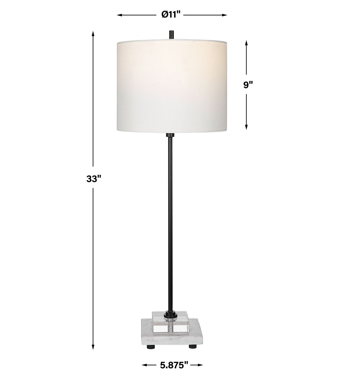 Ciara Sleek Buffet Lamp, Table Lamp by Uttermost, 11" width x 33" height x 11" depth View 3