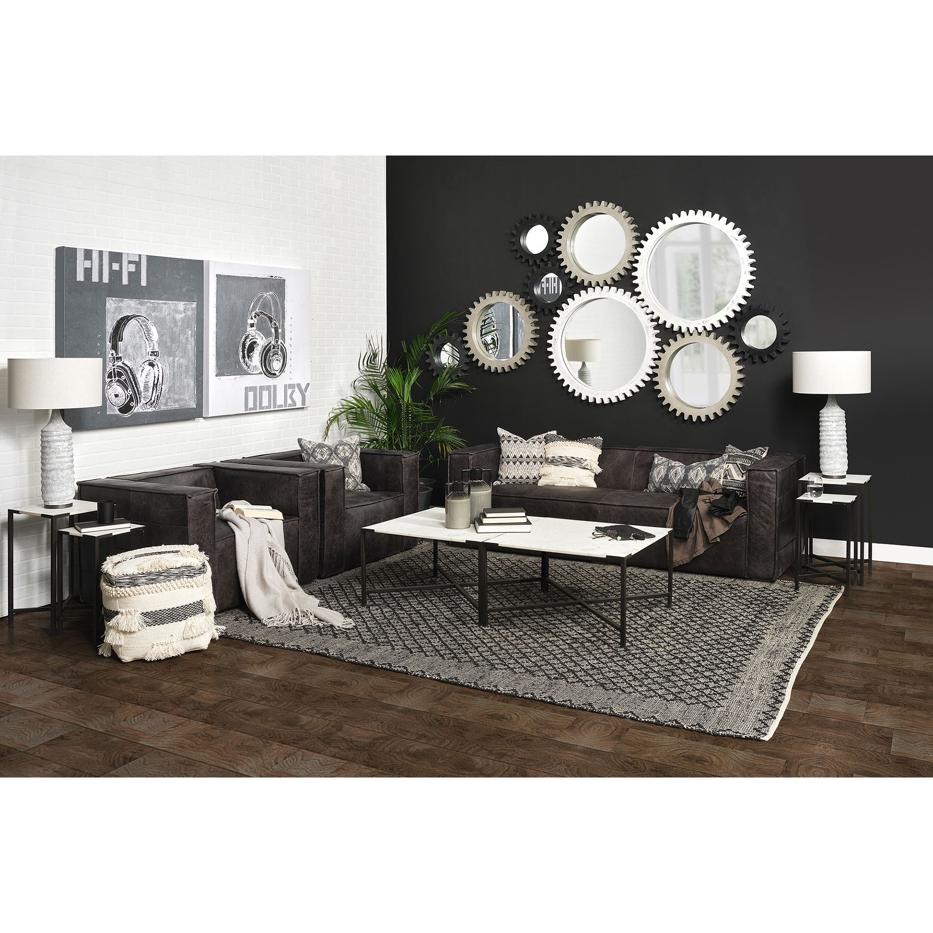 Stinson II 91' Black Leather Three Seater Sofa large image 