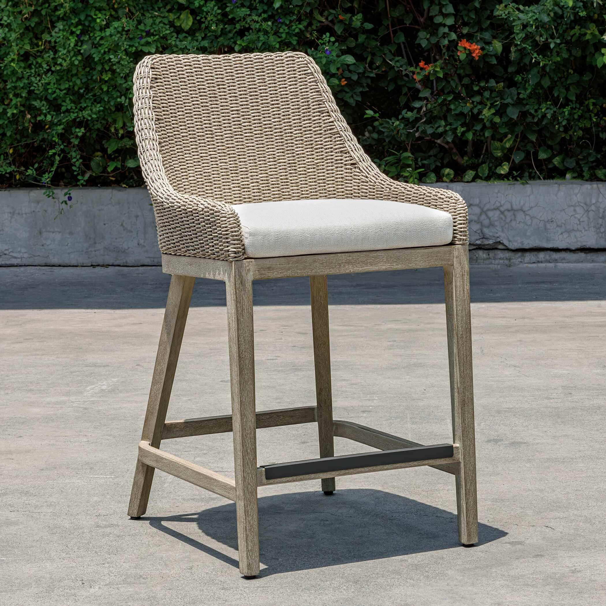Paloma Outdoor Wicker Counter Stool, Furniture by Uttermost, 21.2" width x 38.9" height x 24.4" depth View 3