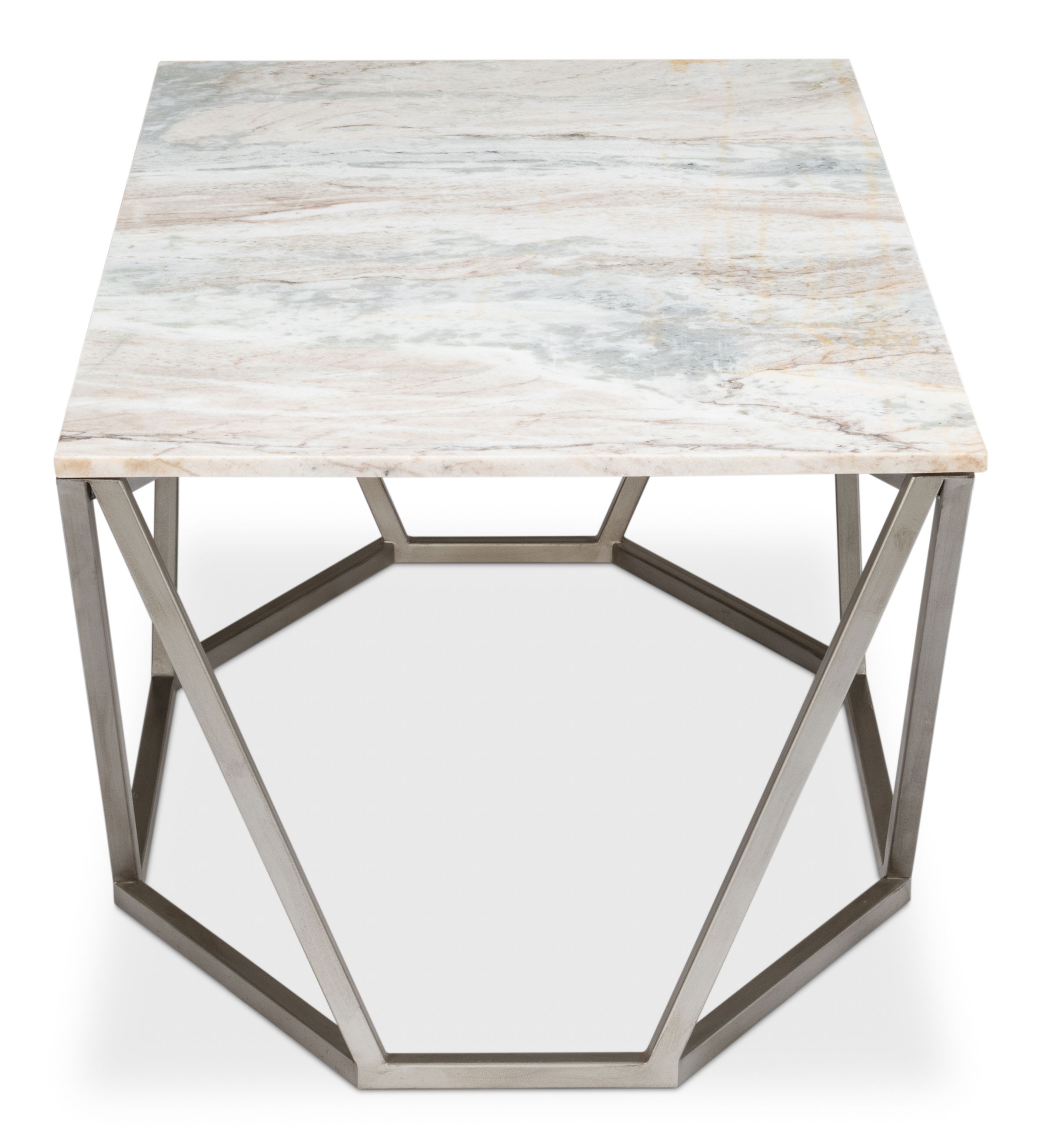 Trapezoid Coffee Table, Marble Top, by Sarreid, 44" length x 23" width x 18" height View 3