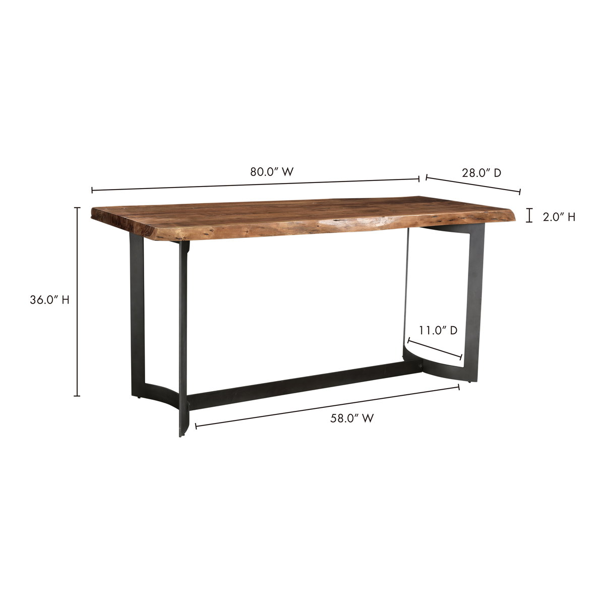 Bent Counter Table Brown, Counter & Bar Table by Moe's Home, 80" width x 36" height x 28" depth View 7