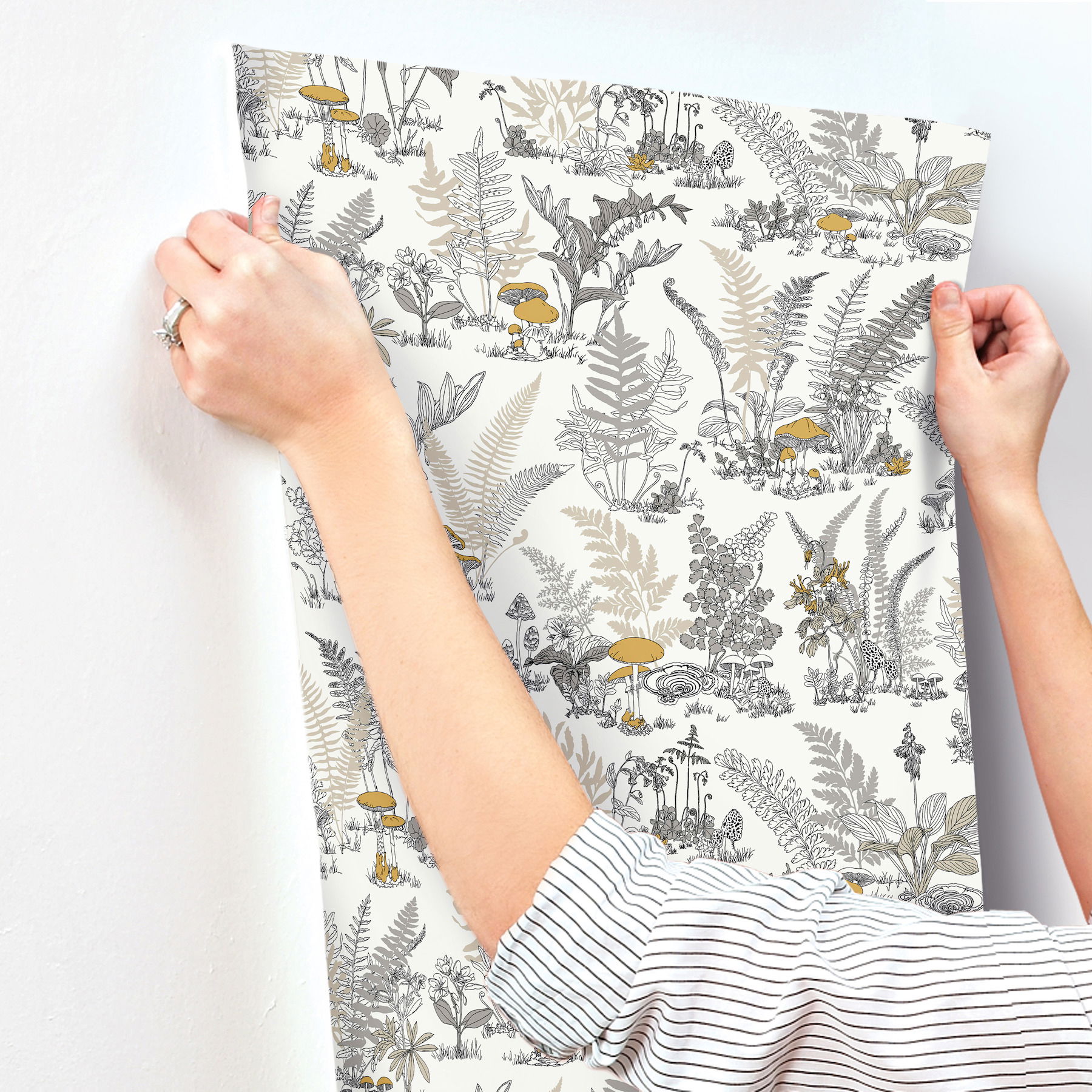 Mushroom Garden Toile Neutral & Gold Wallpaper large image 
