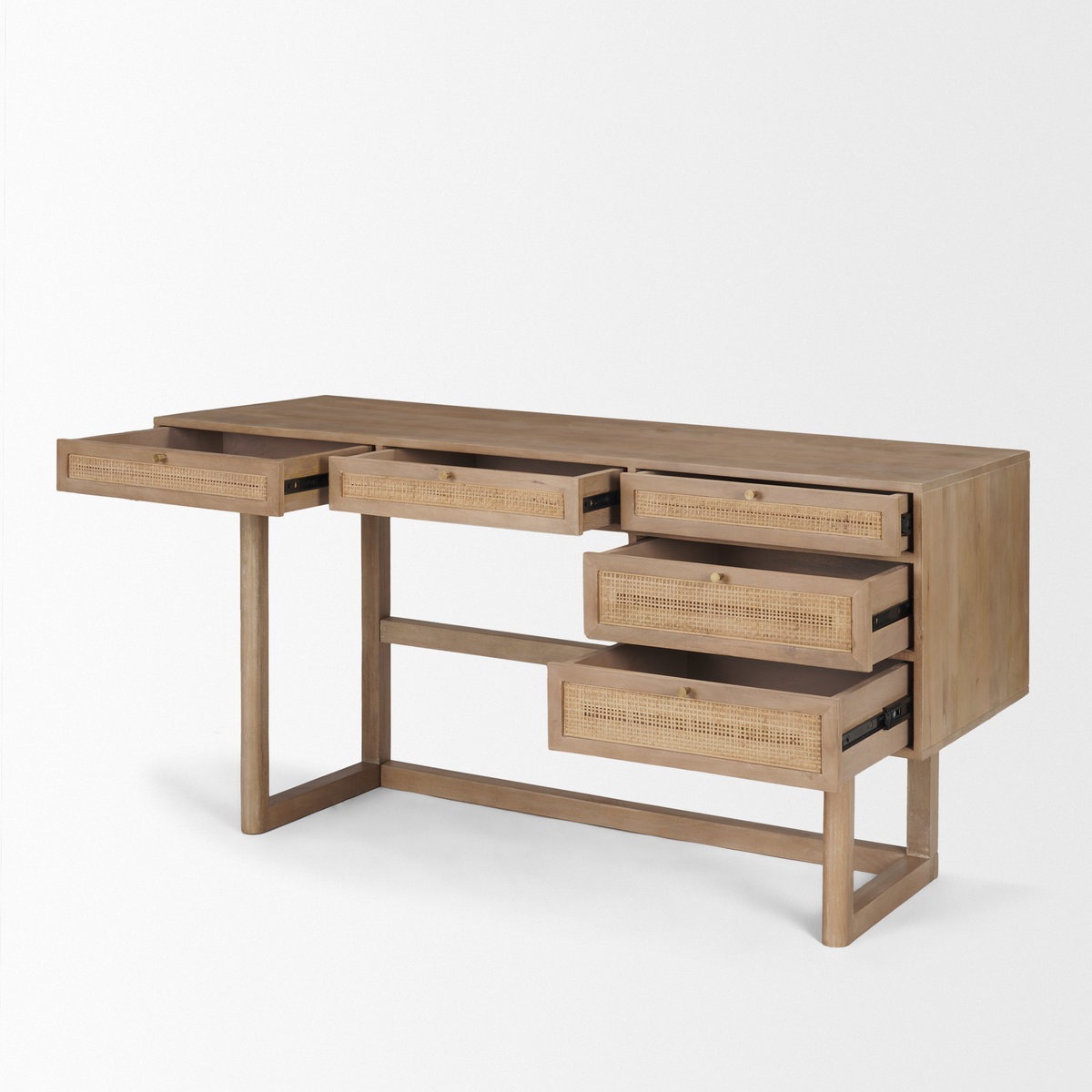 Grier 60' Light Brown Solid Wood with Cane Office Desk, by Mercana, 62" length x 22.75" width x 30" height View 10