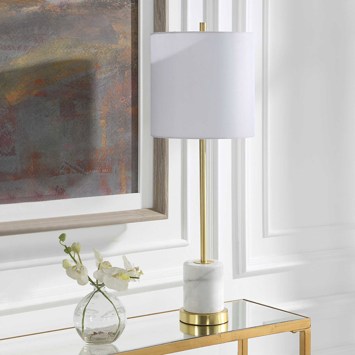 Turret Gold Buffet Lamp, Table Lamp by Uttermost, 10" width x 29.5" height x 10" depth View 4