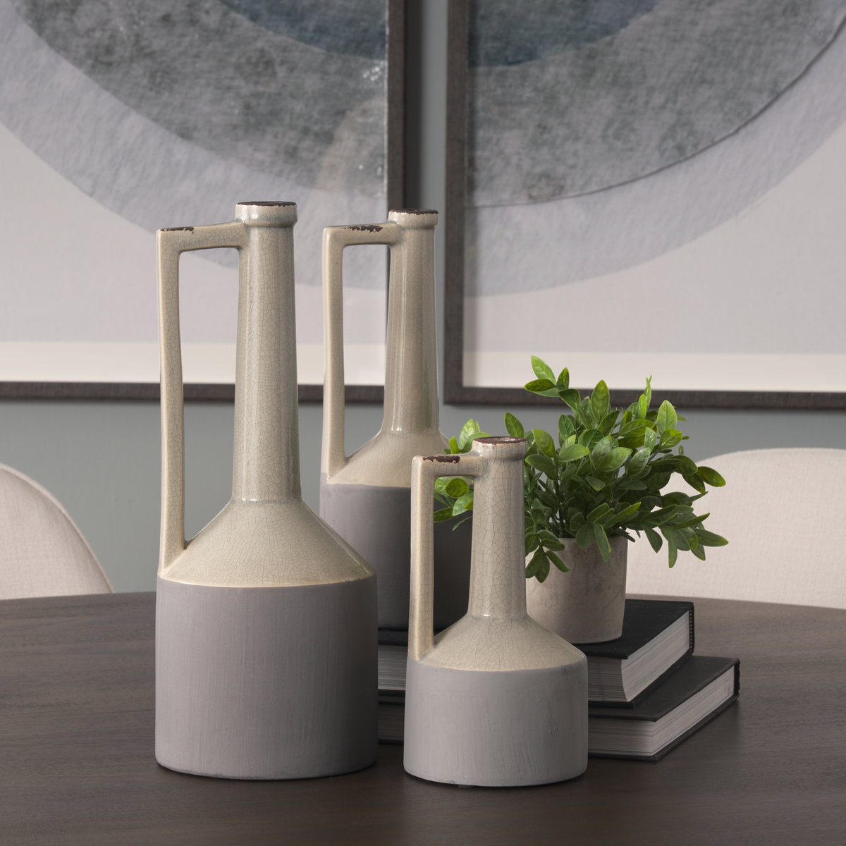 Burton 16.7H Large Two Tone Gray Ceramic Jug Vase, Decorative Jar by Mercana, 6.3" length x 6.3" width x 15.75" height View 2