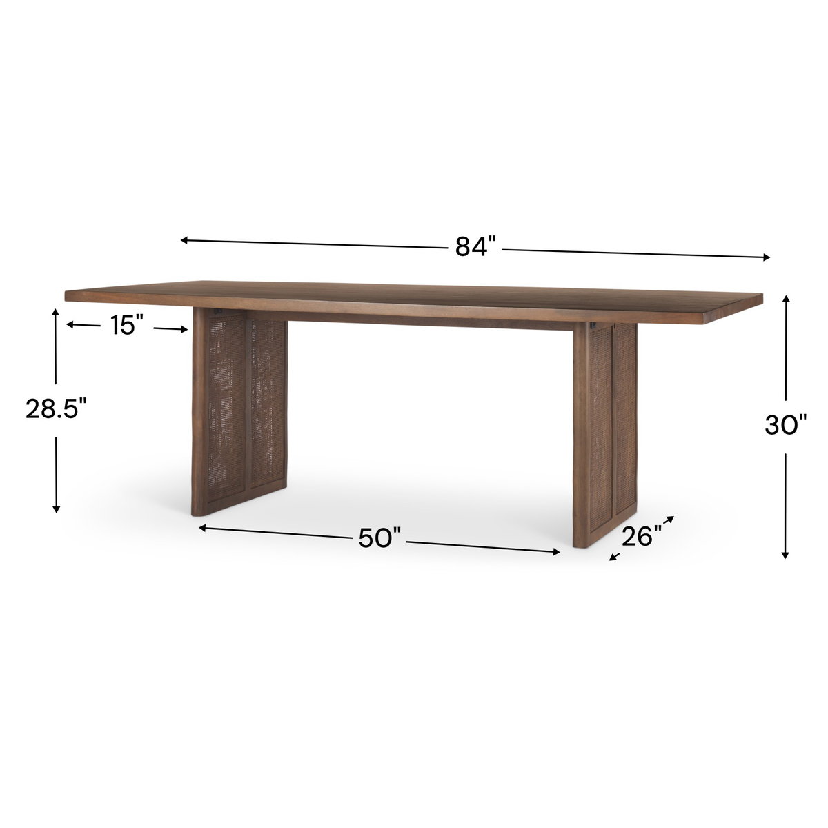 Grier 84'L x 38'W Dining Table | Med Brown Wood & Med Brown Wood Cane | Seats 8, by Mercana, 84" length x 38" width x 30" height View 5