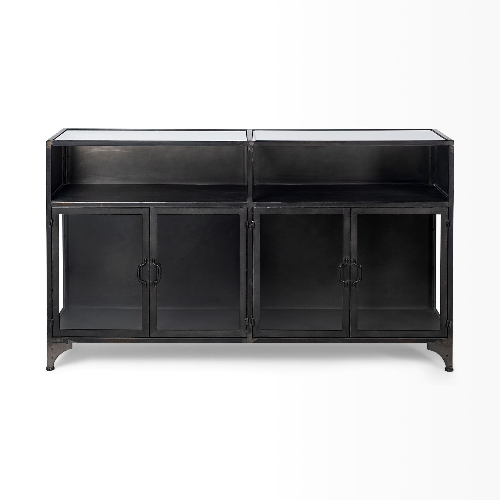 Pender 63' L Black Metal Glass Door Display Cabinet, Cabinets & Sideboard by Mercana, 63" length x 17.25" width x 36" height View 4