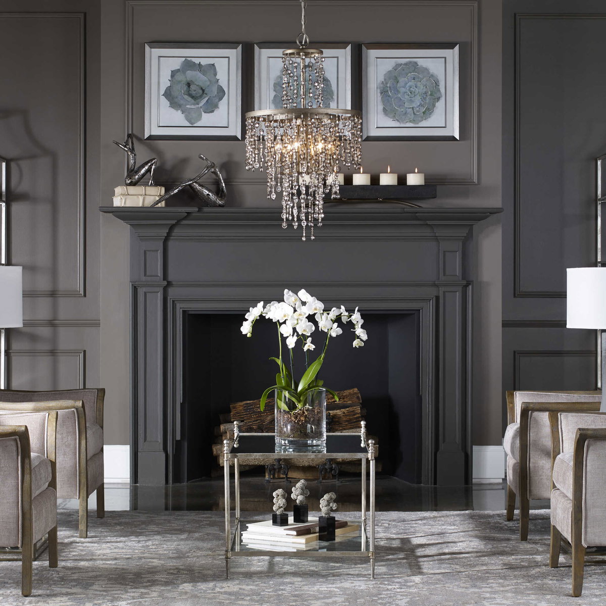 Valka 6 Light Crystal Chandelier, by Uttermost, 1'7.25" width x 2'9.5" height x 1'7.25" diameter View 6