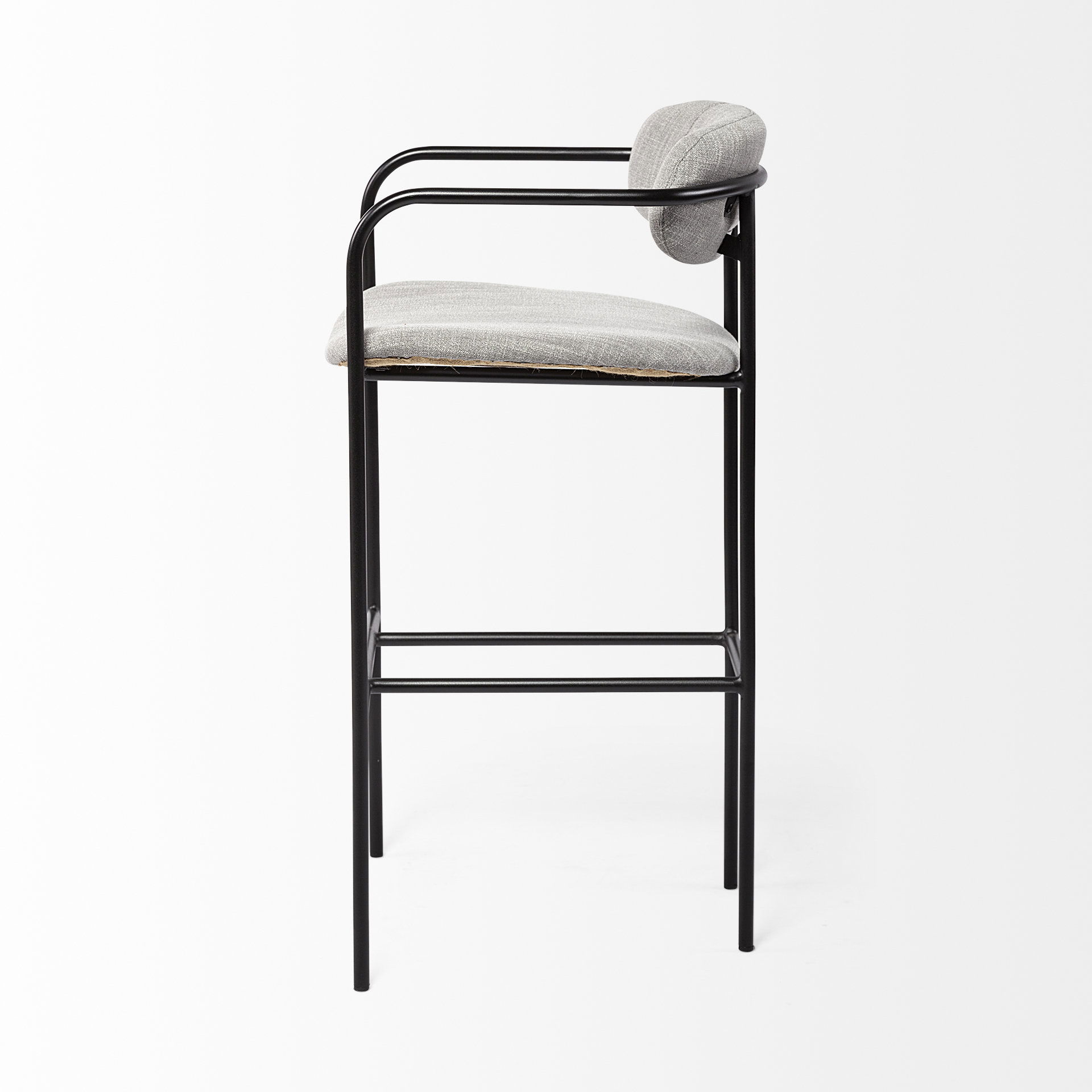 Parker Gray Fabric Seat Black Metal Bar Stool, Counter & Bar Stool by Mercana, 19" length x 19.75" width x 40" height View 5
