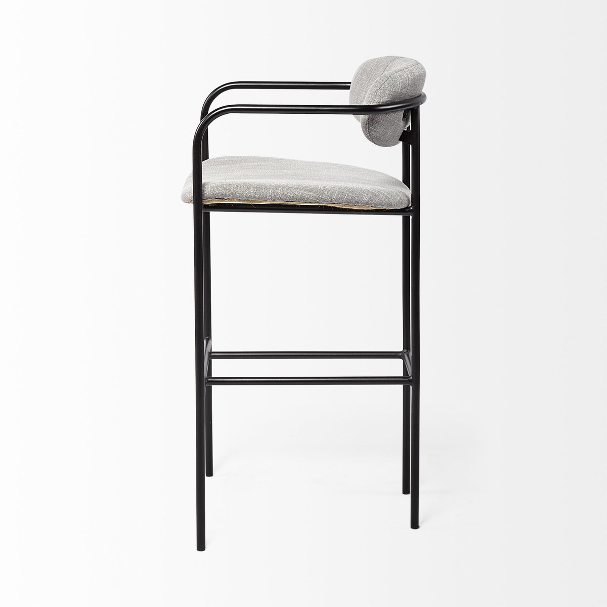 Parker Low Back 30.25in Seat Bar Stool | Gray Fabric with Black Metal, Counter & Bar Stool by Mercana, 19" length x 19.75" width x 40" height View 5