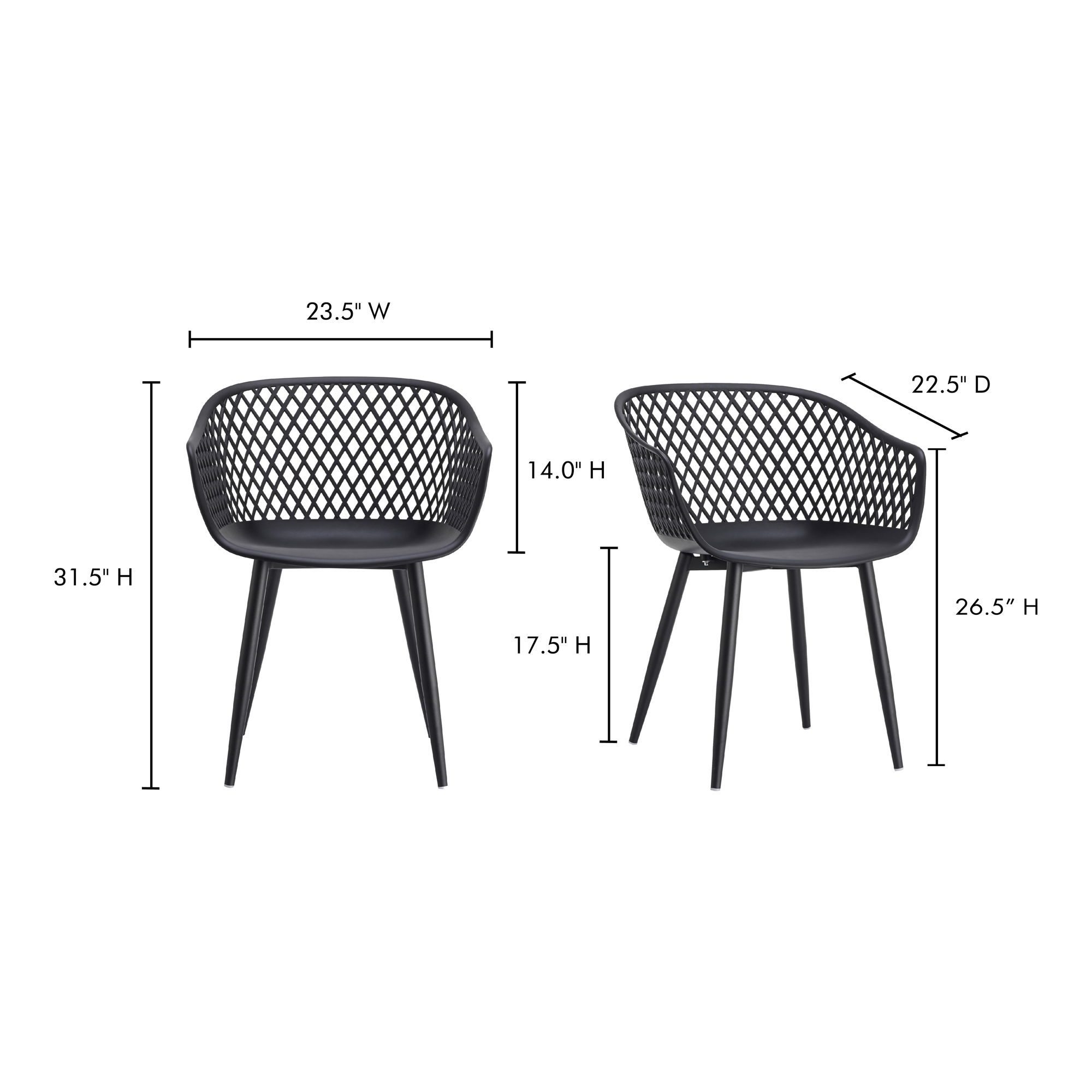 Piazza Outdoor Chair Black - Set Of Two, by Moe's Home, 1'11.5" width x 2'7.5" height x 1'10.5" depth View 9