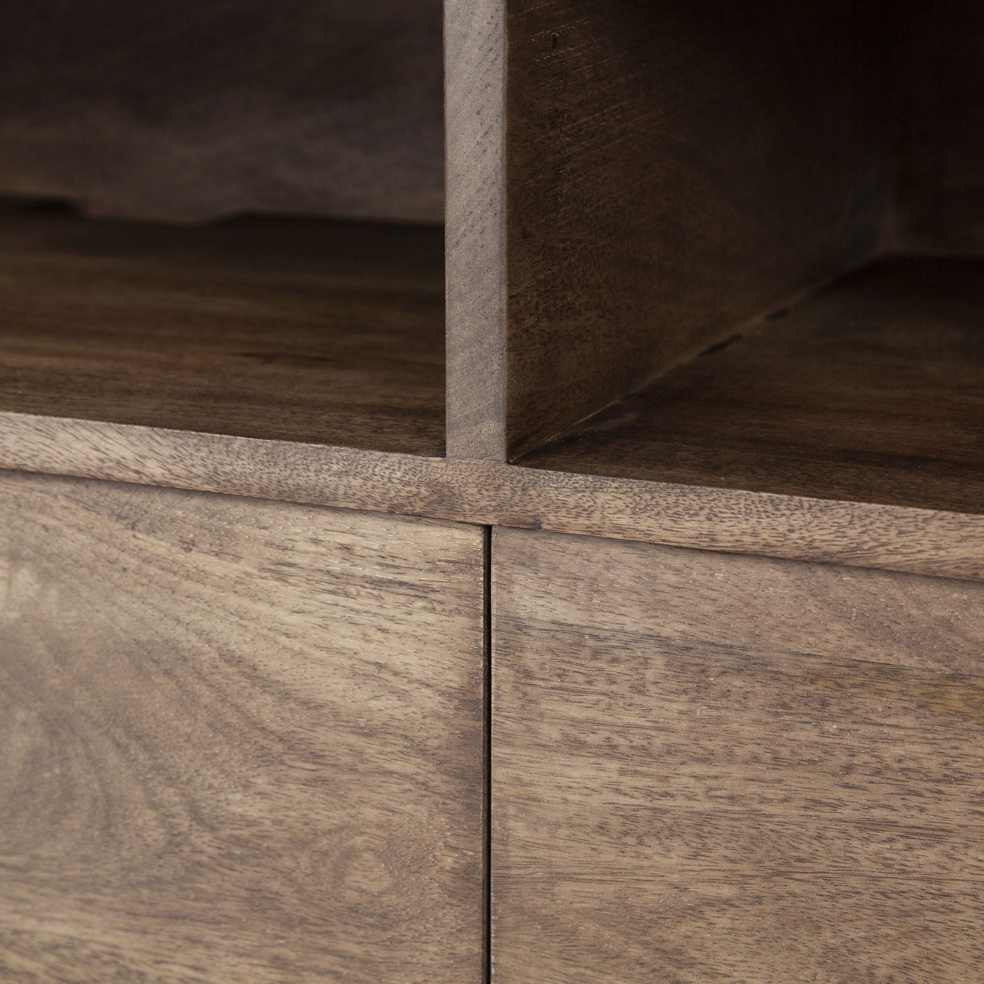 Glenn IV Dark Brown Wood with Black Iron Frame Media Console with Storage, TV Stand for TV up to 71', by Mercana, 61.5" length x 18" width x 24" height View 10