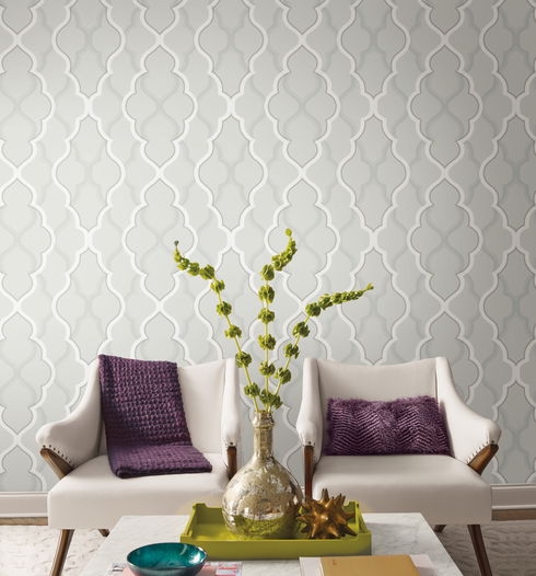 Double Damask Silver Wallpaper