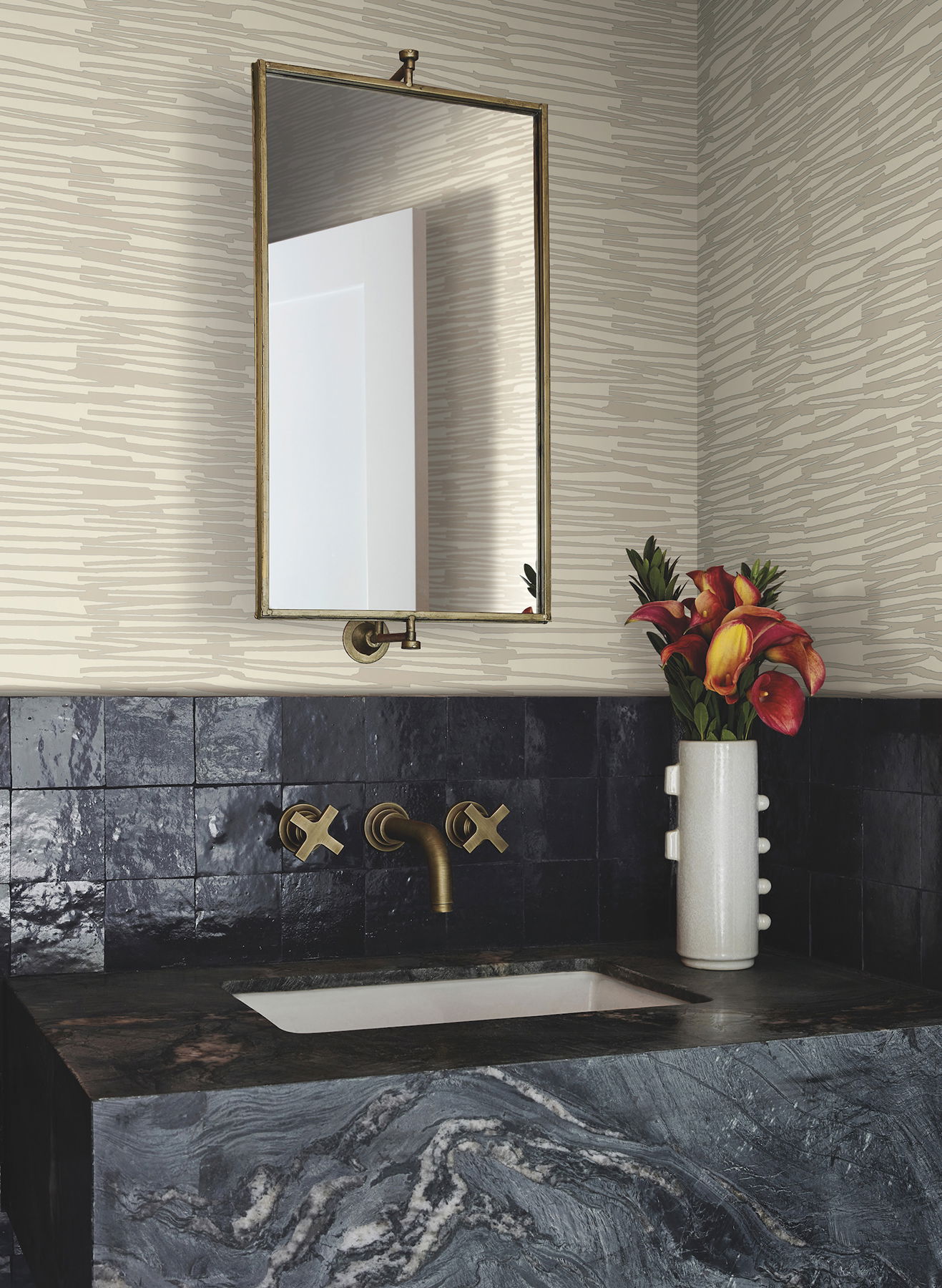 Water Reed Thatch Linen & Silver Wallpaper large image 
