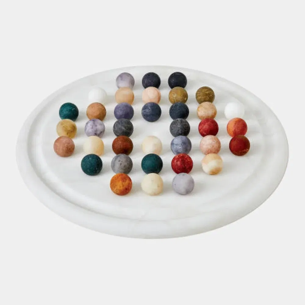Augustus Alabaster Solitaire Game Set-Multi 2'H x 18'W x 18'D Decorative Sculpture, Decorative Object by Global Views, 18" width x 2" height x 18" depth View 2