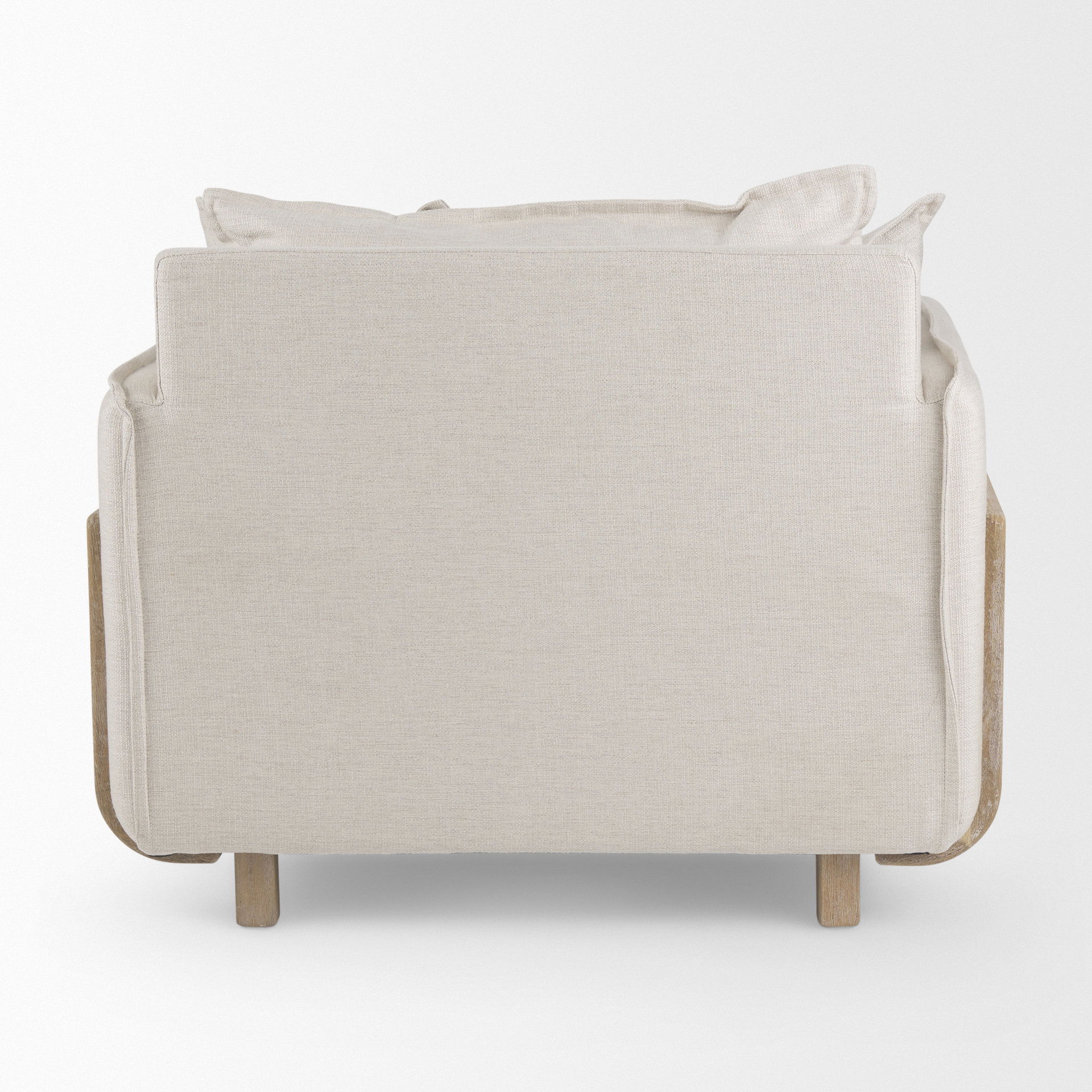 Roy II Beige Upholstered and Brown Wood Frame Arm Chair, Accent Chair by Mercana, 43.31" length x 41.73" width x 33.07" height View 7