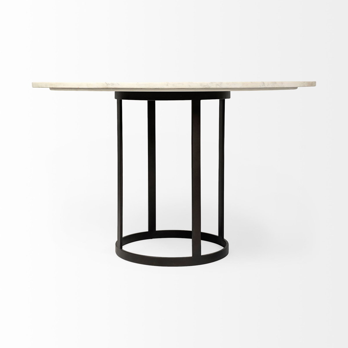 Tanner II 48' Round White Marble Top Black Metal Base Dining Table, by Mercana, 48" length x 48" width x 30" height View 5