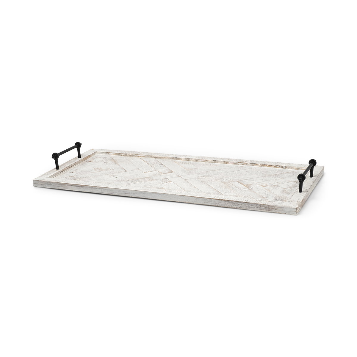Alfred 35L x 16W Natural Wooden Herringbone Rectangular Tray, Decorative Tray by Mercana, 16" length x 35" width x 4" height View 1