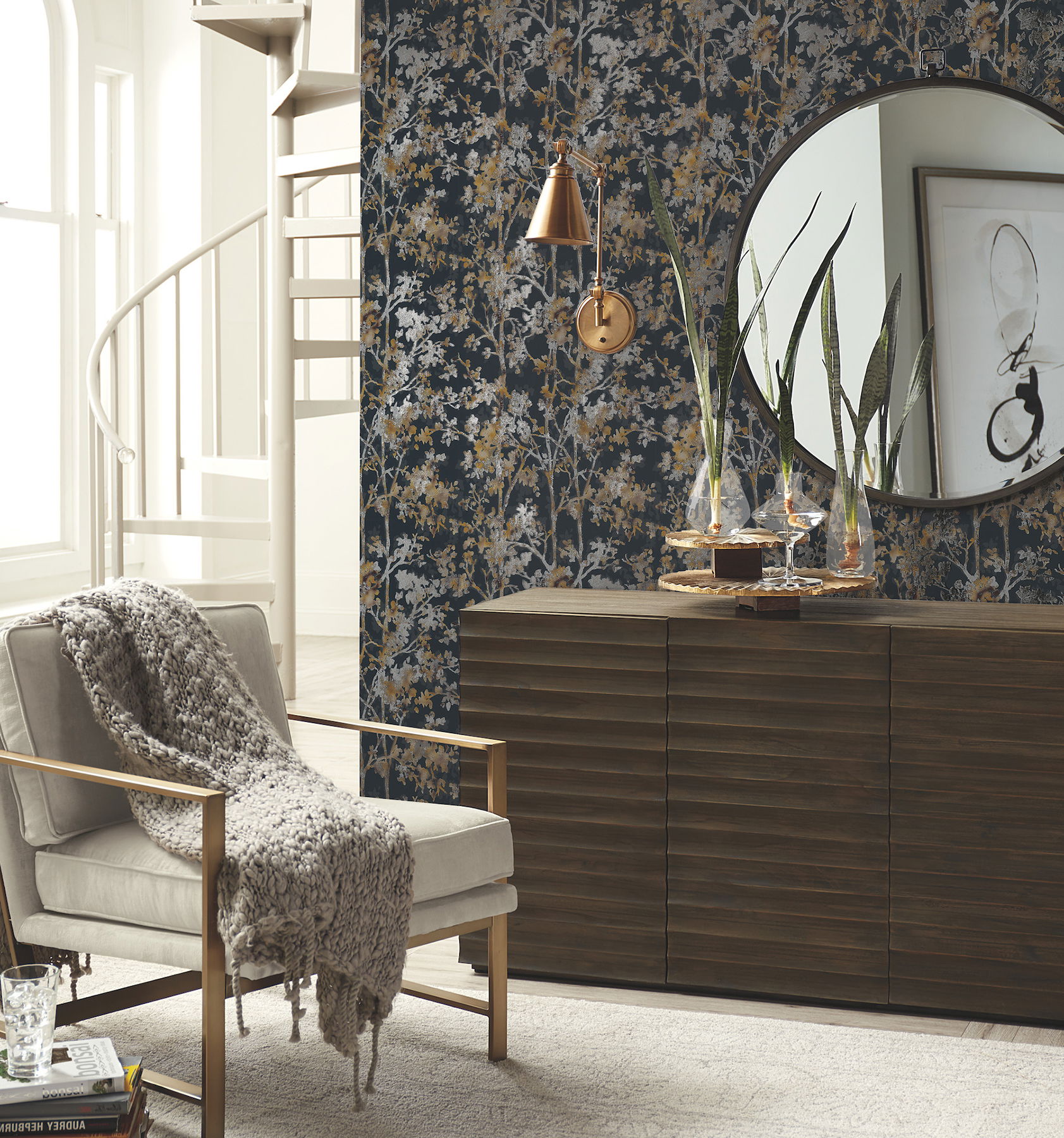 Shimmering Foliage Black Wallpaper large image 
