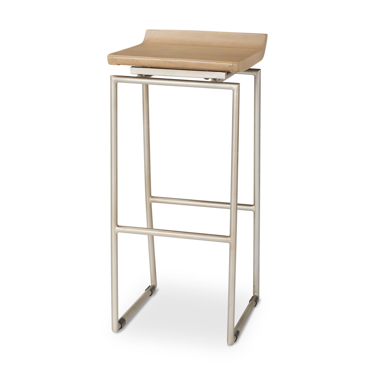Givens 31.8'H Seat Height Brown Wood with Silver Metal Frame Barstool, Counter & Bar Stool by Mercana, 14" length x 15.8" width x 32" height View 1