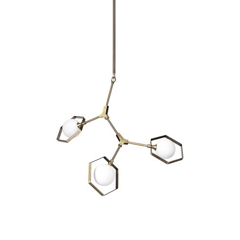 Desousa II (33.9"L x 8.8"W x 28"H) Champagne Metal Multi-Arm Three Light Chandelier