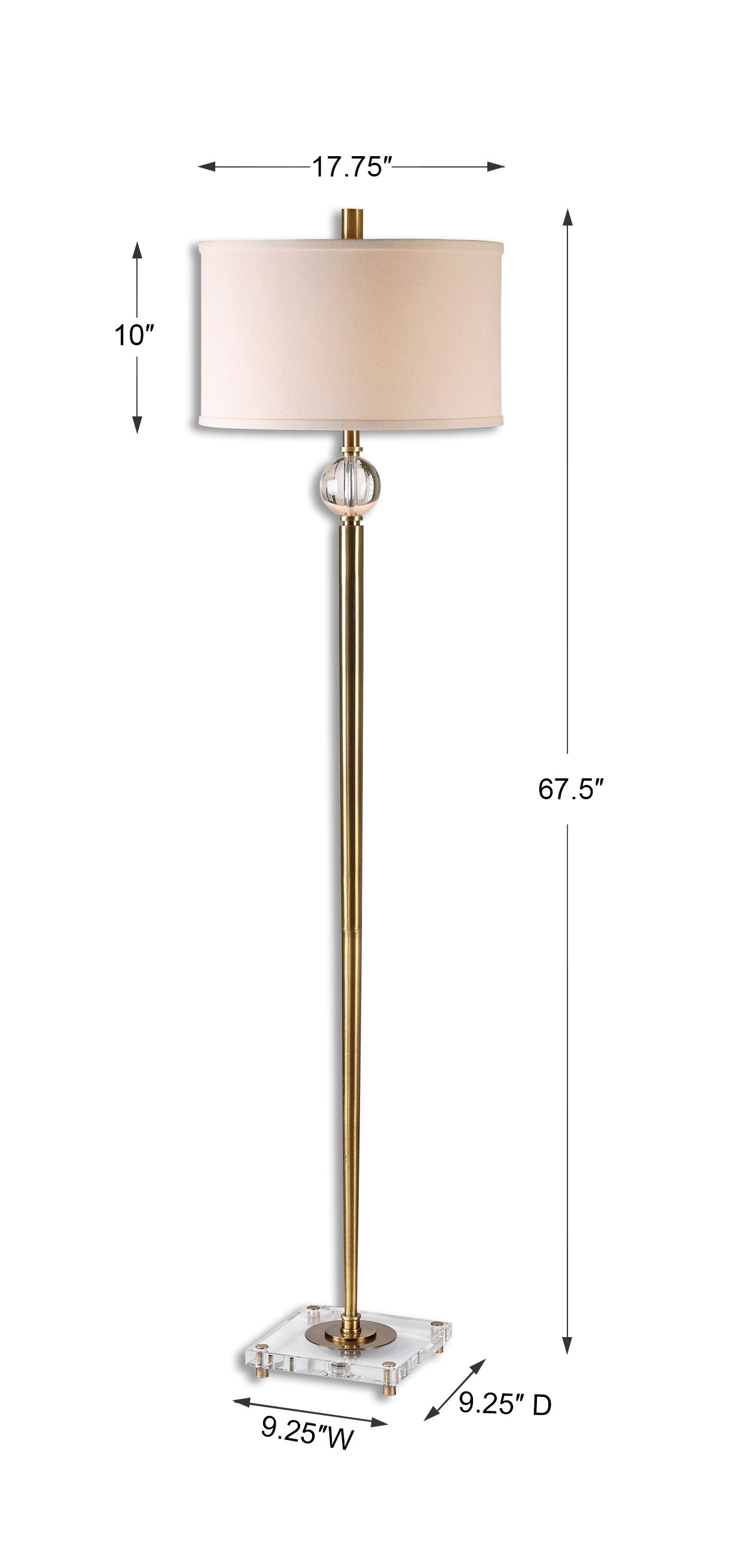 Mesita Brass Floor Lamp, by Uttermost, 17" width x 67.5" height x 17" depth View 3