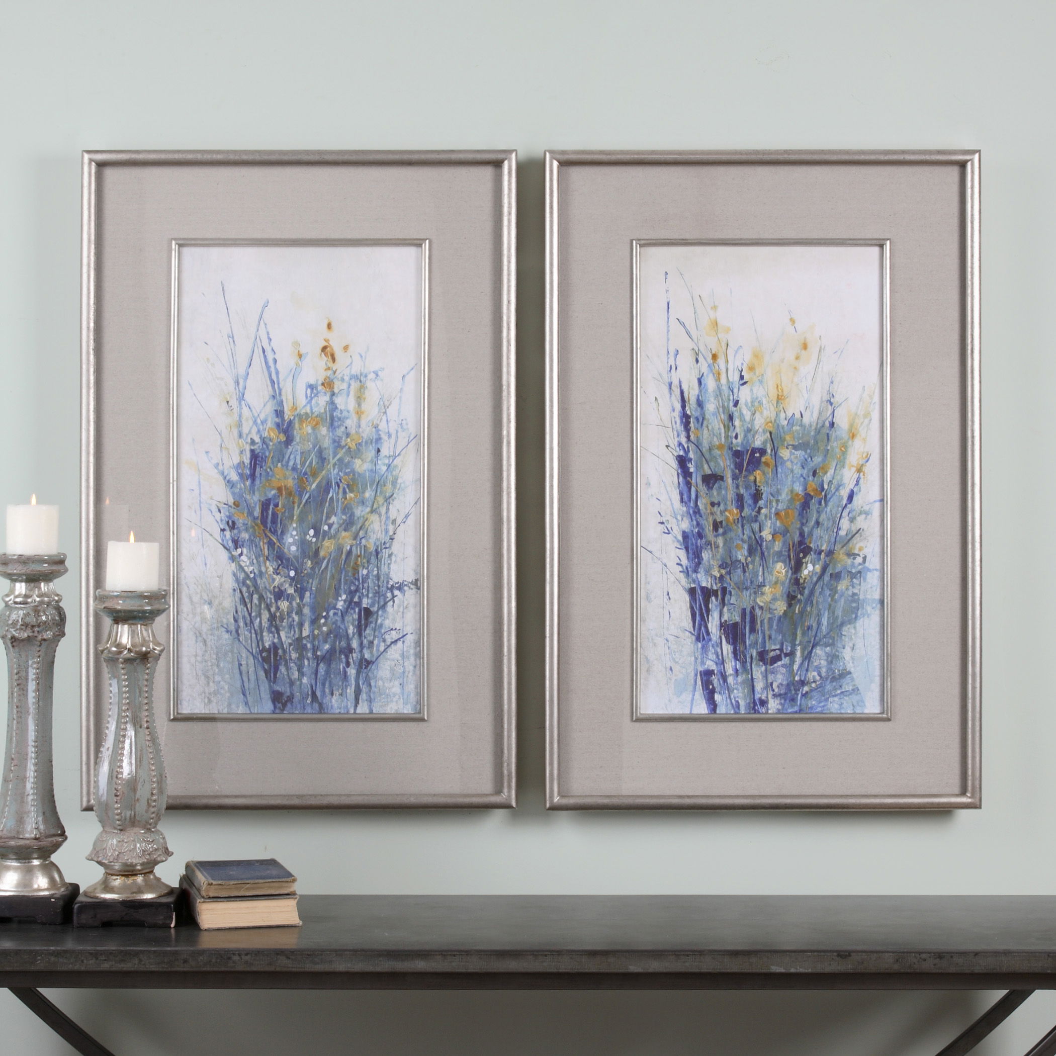 Indigo Florals Framed Art S/2 large image 