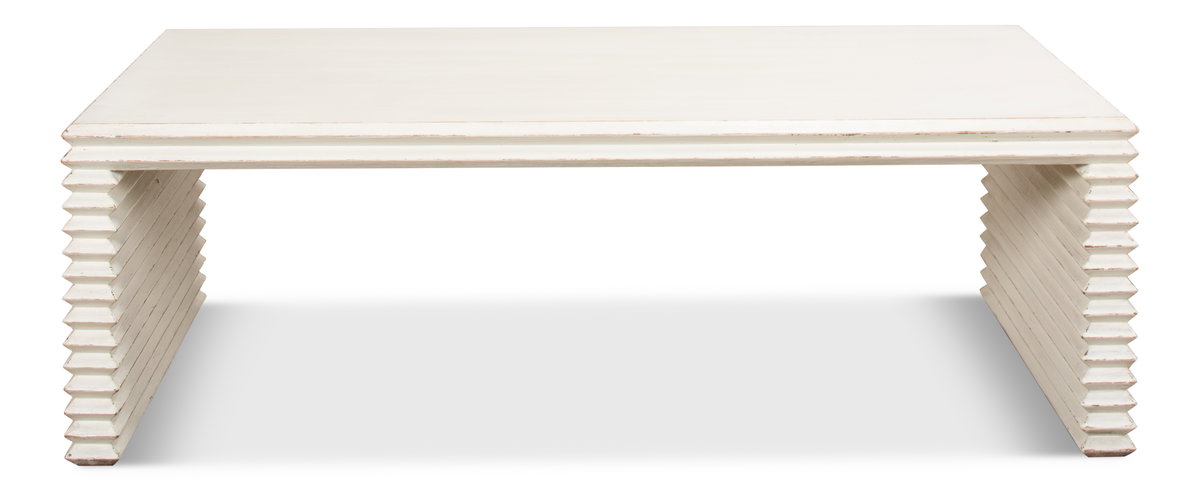 Stacked Cocktail Table  Antique White, by Sarreid, 2'2" length x 4'7" width x 1'6" height View 2