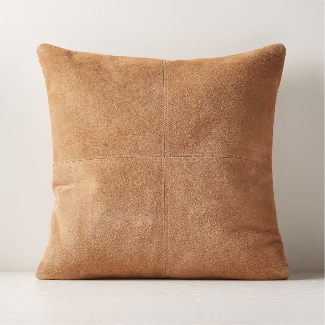 Online Designer Other 20" Pieced Camel Suede Throw Pillow with Feather-Down Insert