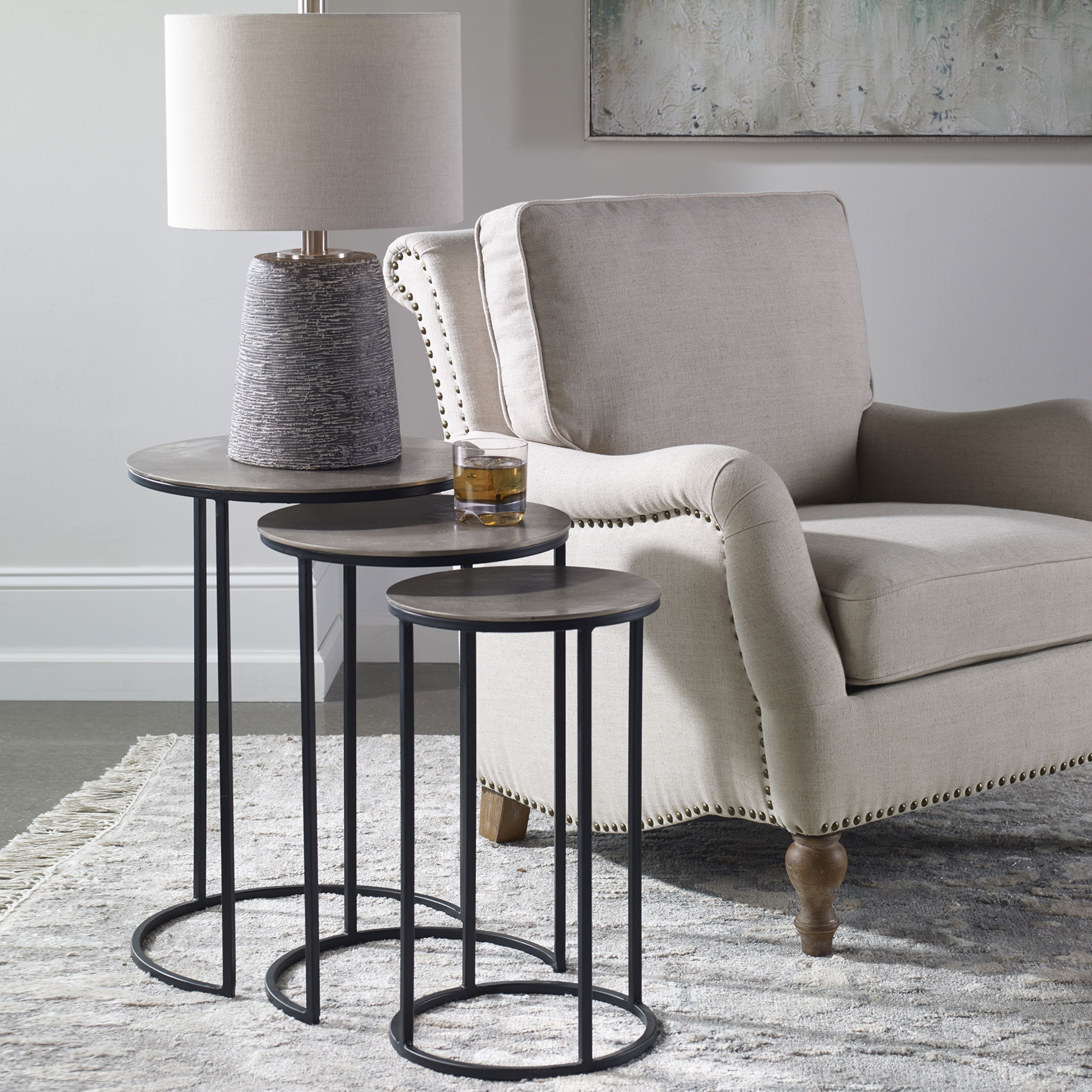 Erik Metal Nesting Tables Set/3, Furniture by Uttermost, 17" width x 23.7" height x 17" depth View 2