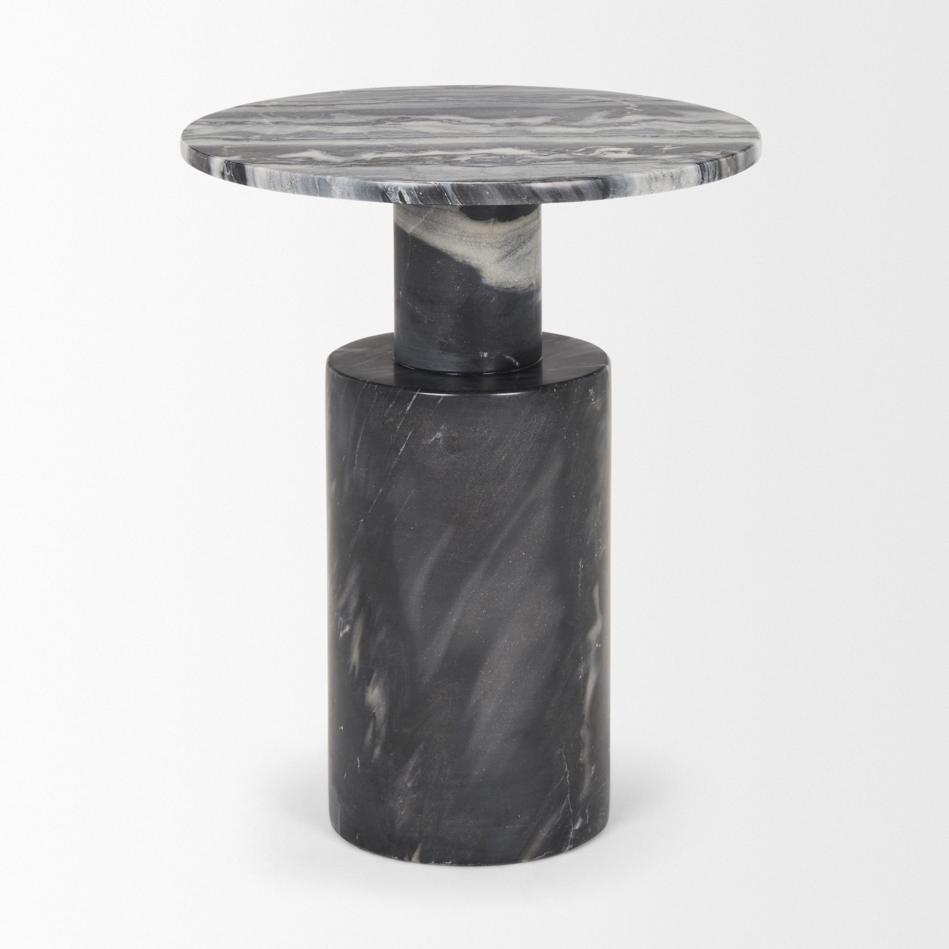 Taite Solid Dark Gray Marble Pedestal Accent Table, Side & End Table by Mercana, 16" length x 16" width x 20" height View 4