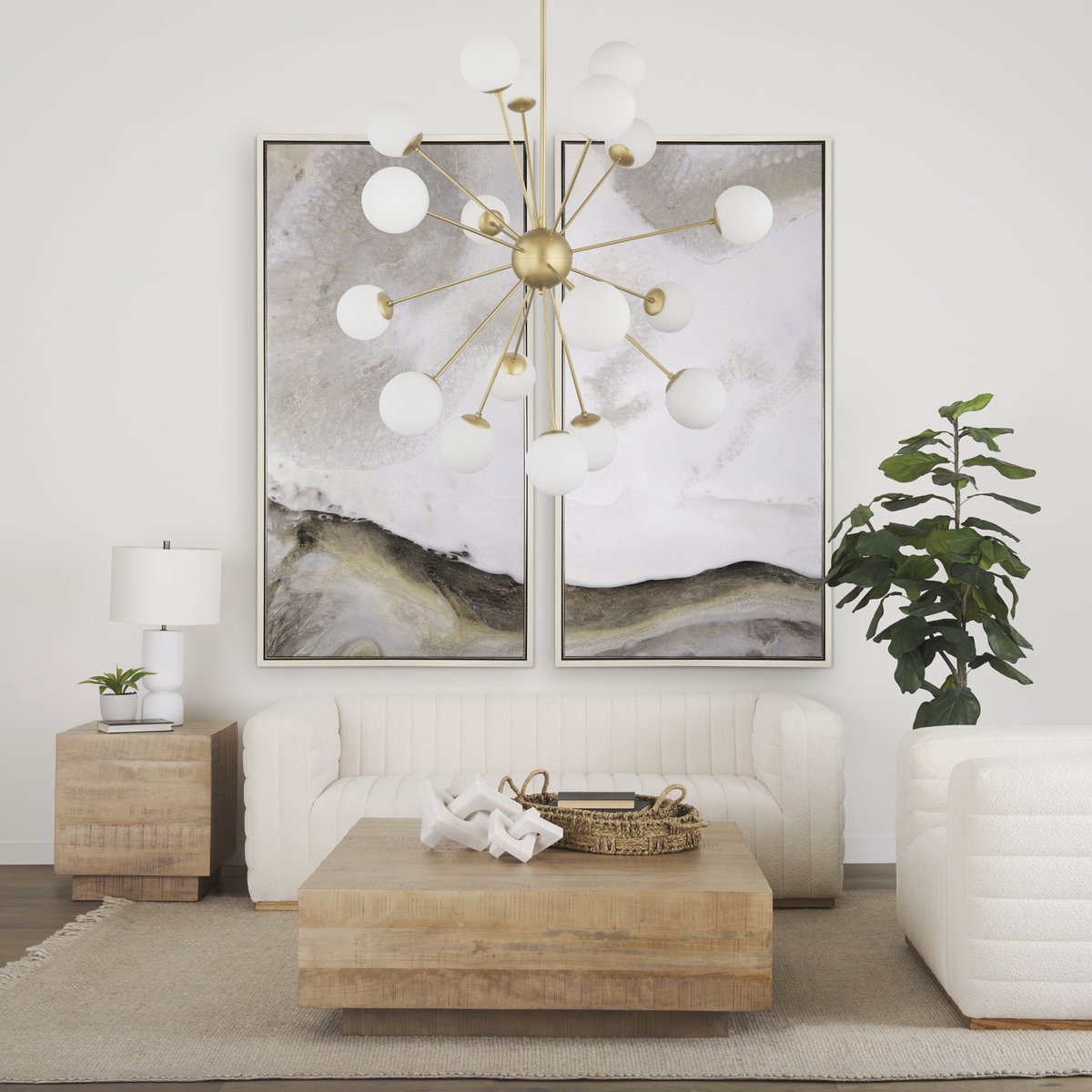 Barbara Brushed Gold Metal with Frosted Glass Globes  18-Light Chandelier, by Mercana, 48.82" length x 48.82" width x 48.82" height View 2