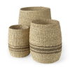 Sivannah  (Set of 3) Light Brown and Medium Brown Striped Seagrass Round Basket, Bins & Basket by Mercana, 19.69" length x 19.69" width x 23.62" height thumbnail 1