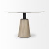 Maxwell 48' Round Pedestal Dining Table | White Marble & Light Brown Wood | Seats 4, by Mercana, 48" length x 48" width x 30" height thumbnail 4