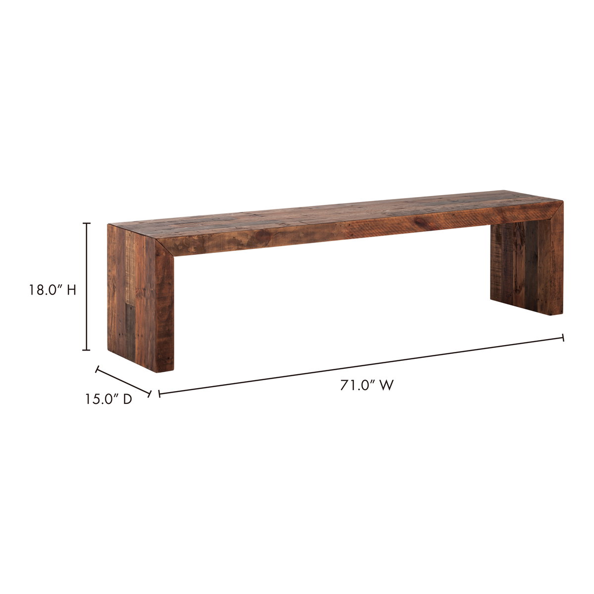 Vintage Large Bench Light Brown, Benche by Moe's Home, 71" width x 18" height x 15" depth View 10