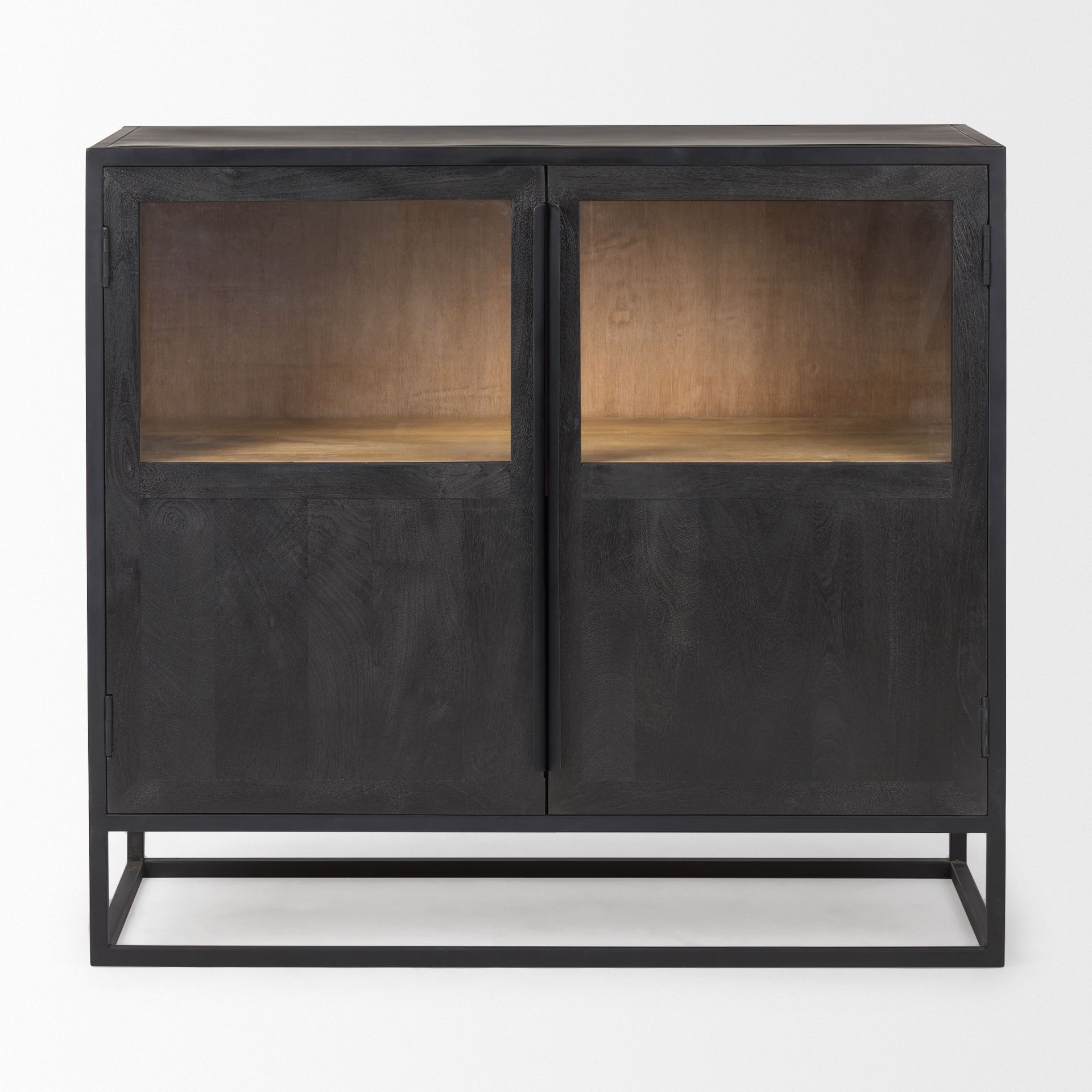 Sloan Black Wood with Black Metal Frame Accent Cabinet, Cabinets & Chest by Mercana, 40" length x 17.5" width x 36.25" height View 3